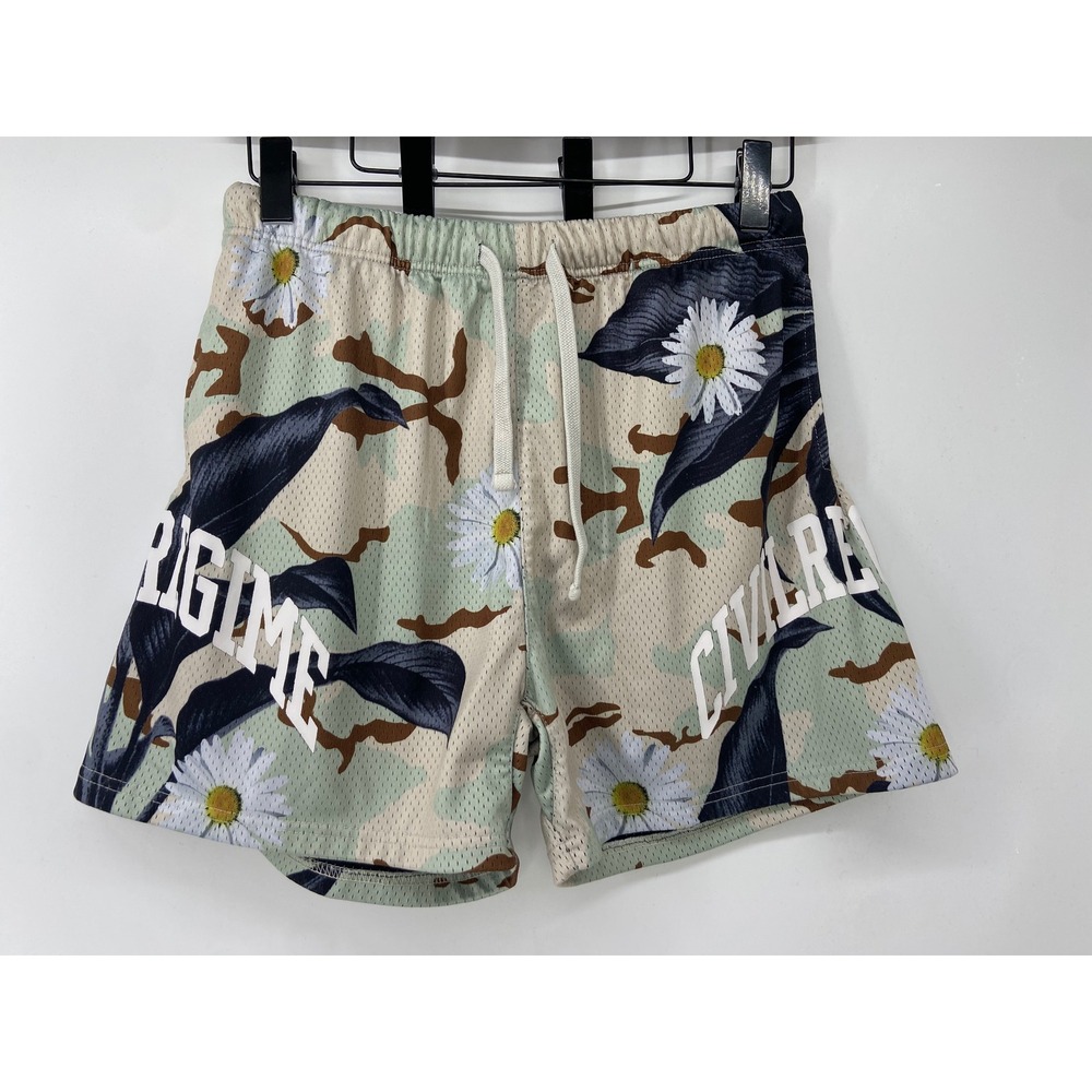 Civil Regime Mesh Shorts Men Medium Green Camo Wild Daisy Streetwear Gym Heavy